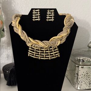 Braided Gold and Tan Necklace Set